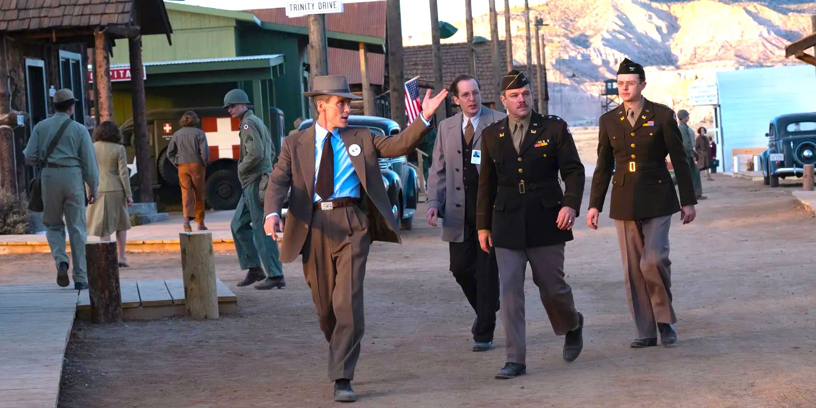 Cillian Murphy and Matt Damon in Oppenheimer touring Los Alamos