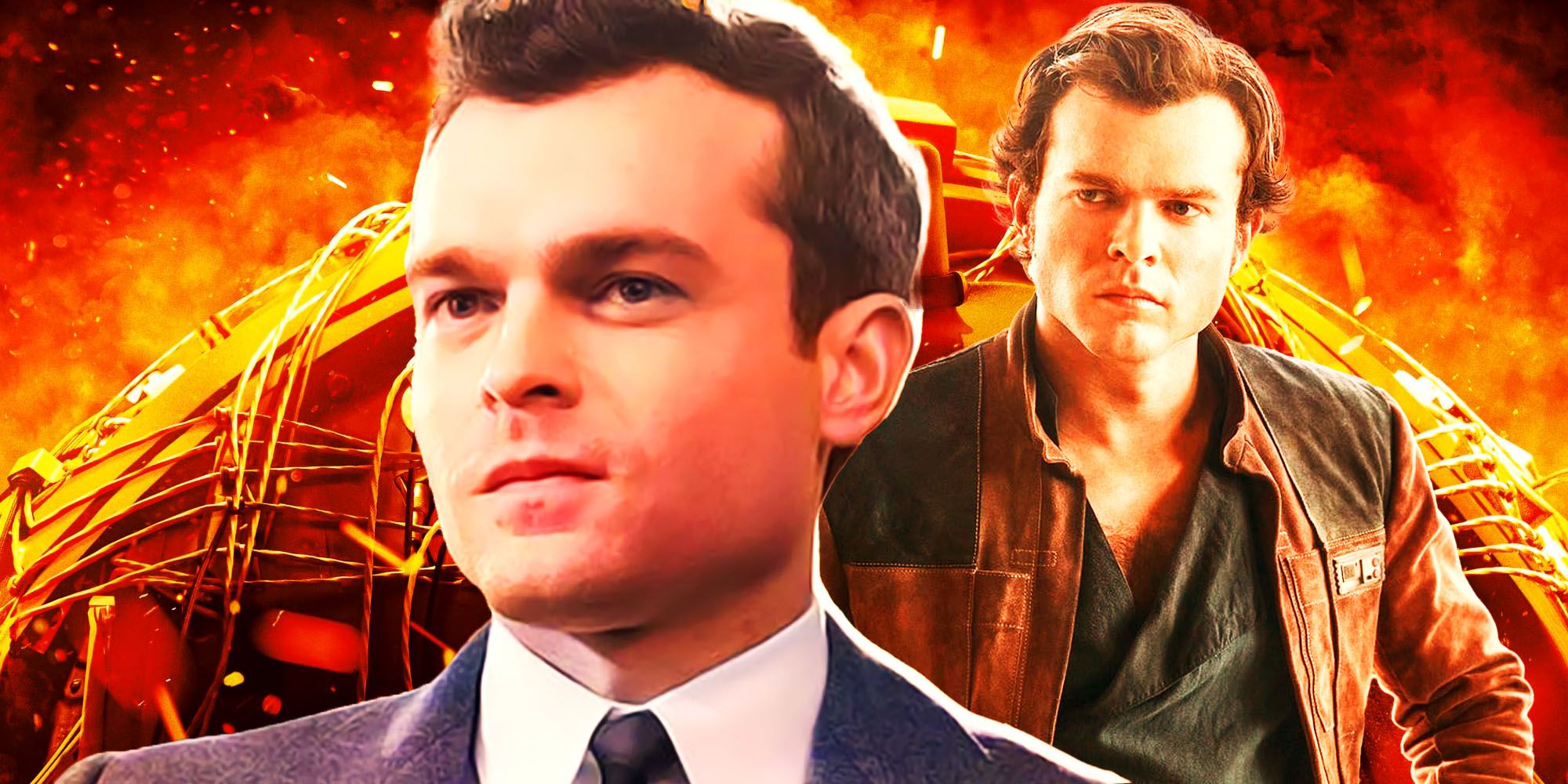 Collage of Alden Ehrenreich in Oppenheimer and Solo: A Star Wars Story