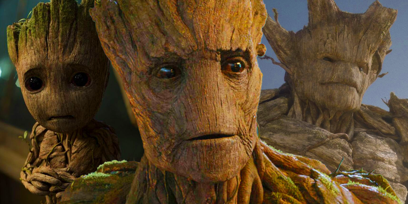 Original Groot, Baby Groot, and Guardians of the Galaxy Vol. 3's Groot in the MCU