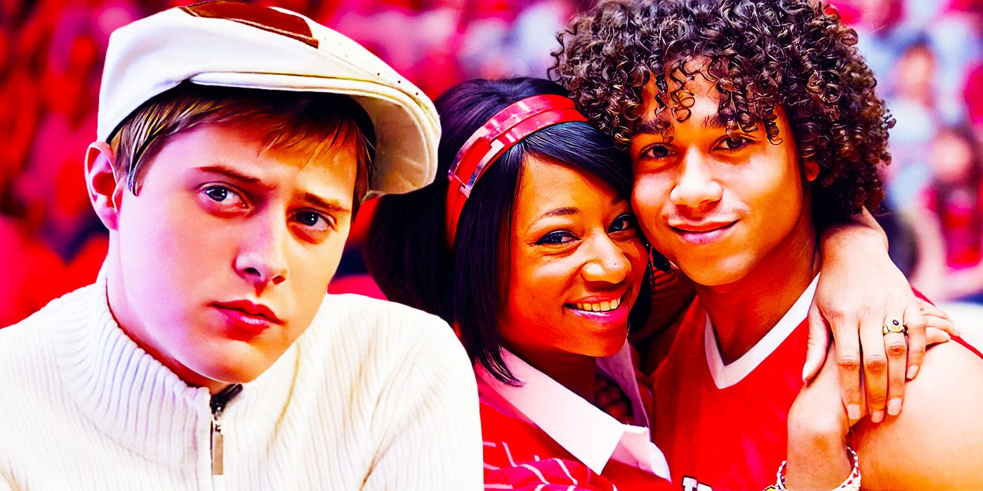 Lucas Grabeel as Ryan, Monique Coleman as Taylor, and Corbin Bleu as Chad in High School Musical.