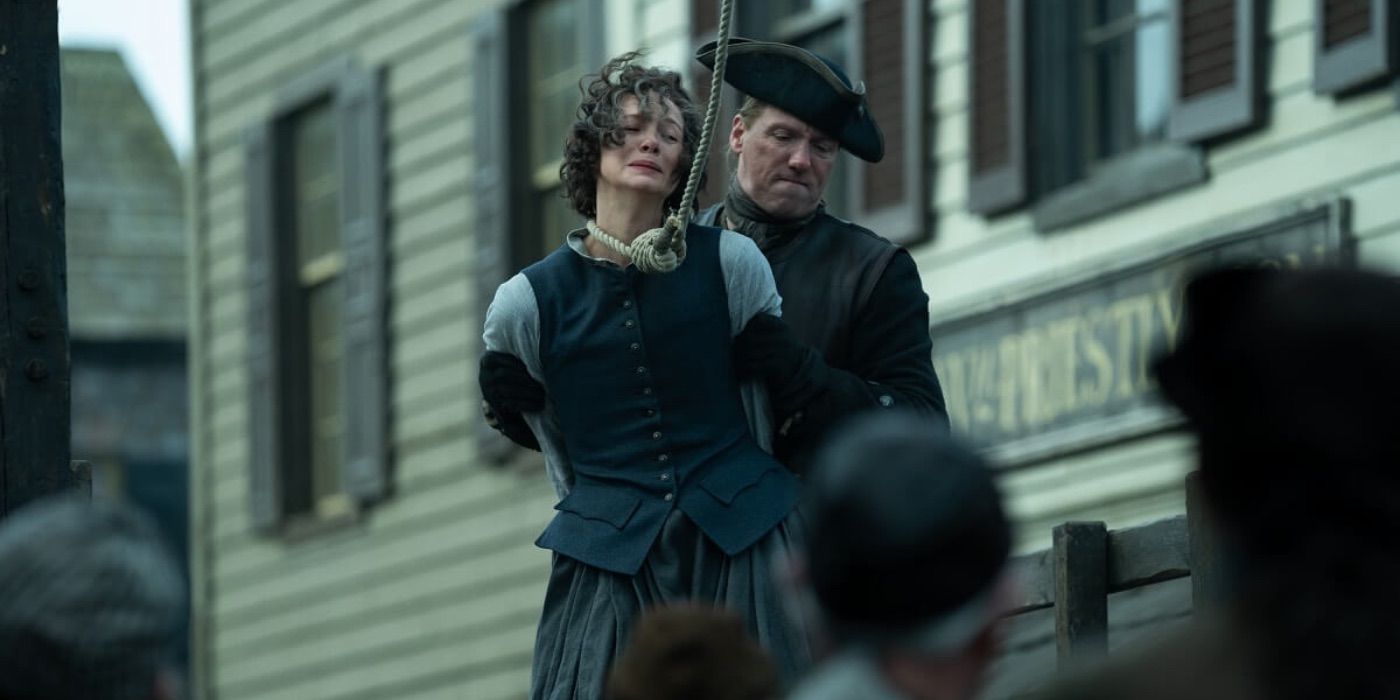Claire is put in a hangman's noose in Outlander 