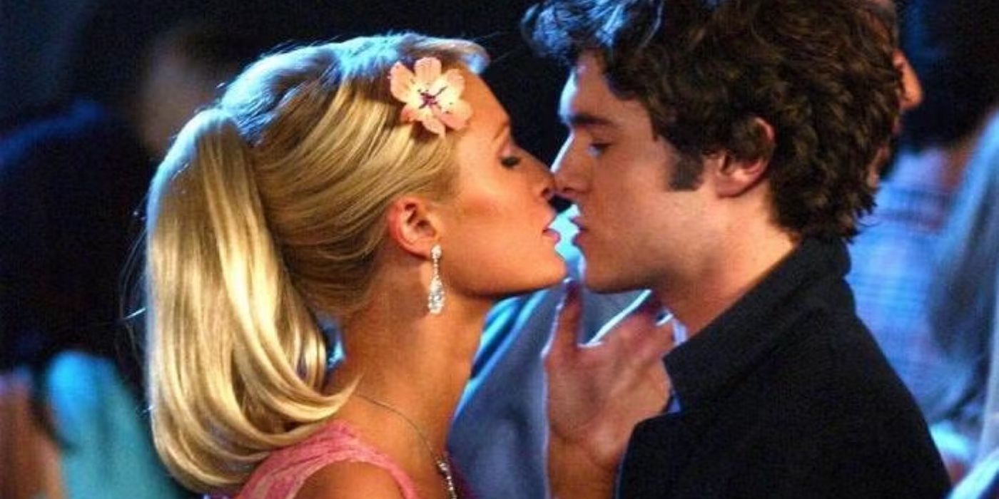 Paris Hilton about to kiss Adrien Brody on The O.C.