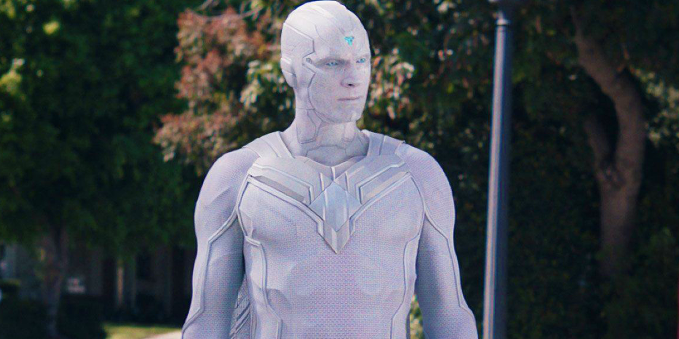 Paul Bettany como White Vision reconstruído em WandaVision