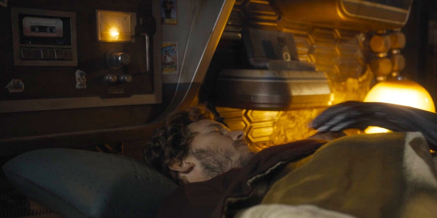 Peter drunk in bed in Guardians 3