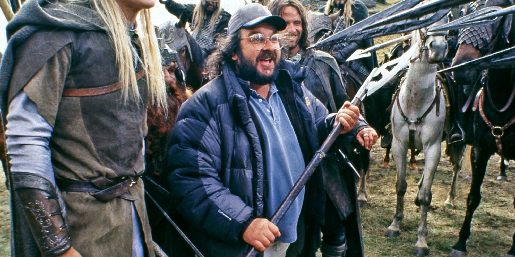 Peter Jackson on a Lord of the Rings battlefield set