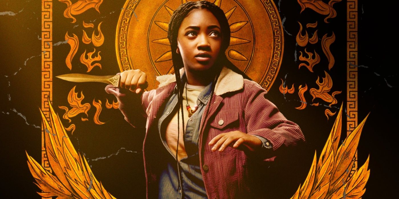 A closeup of Annabeth in her Ancient Greek styled Percy Jackson and the Olympians series poster