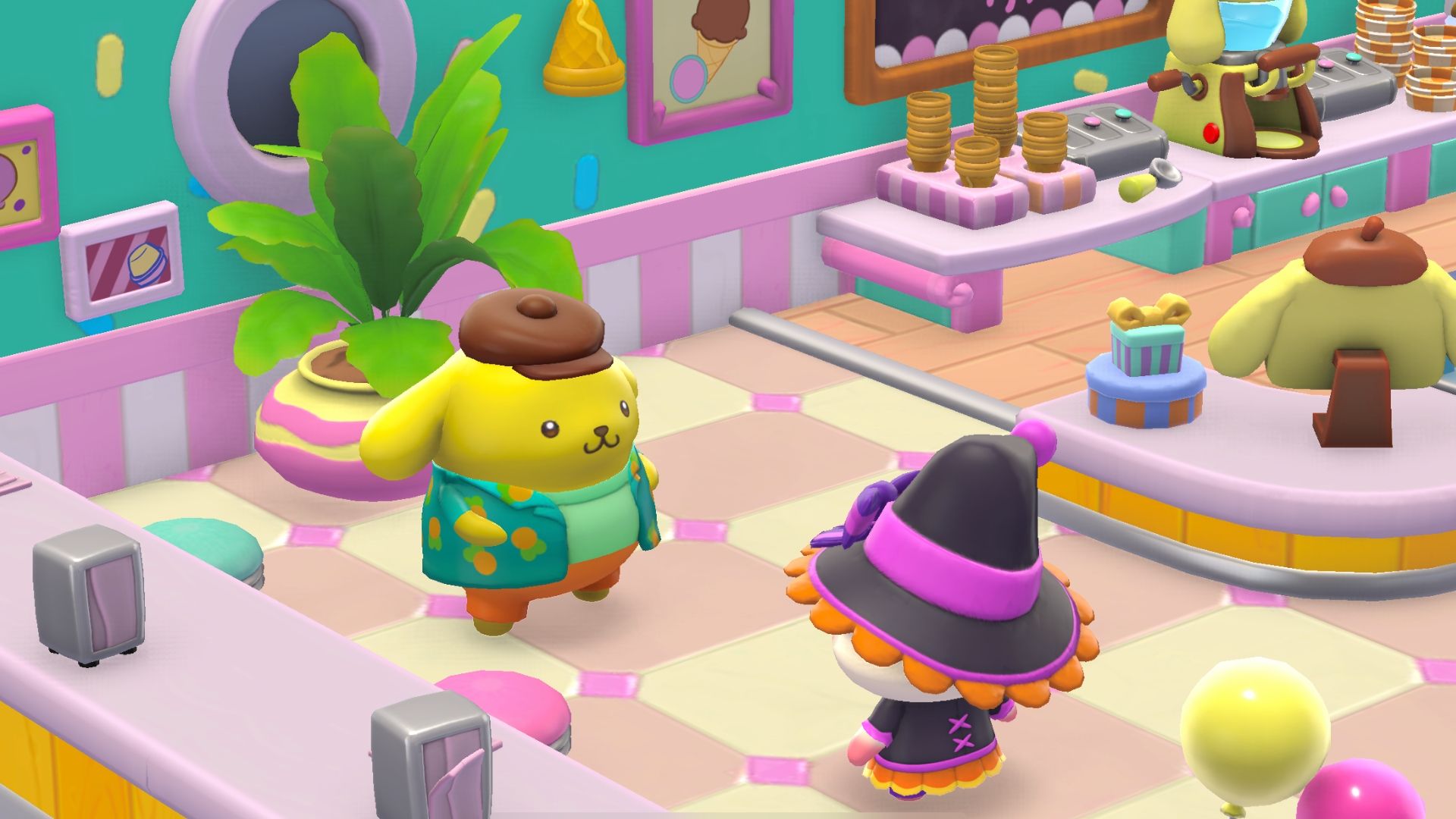 Player and pompompurin in Hello Kitty Island Adventure