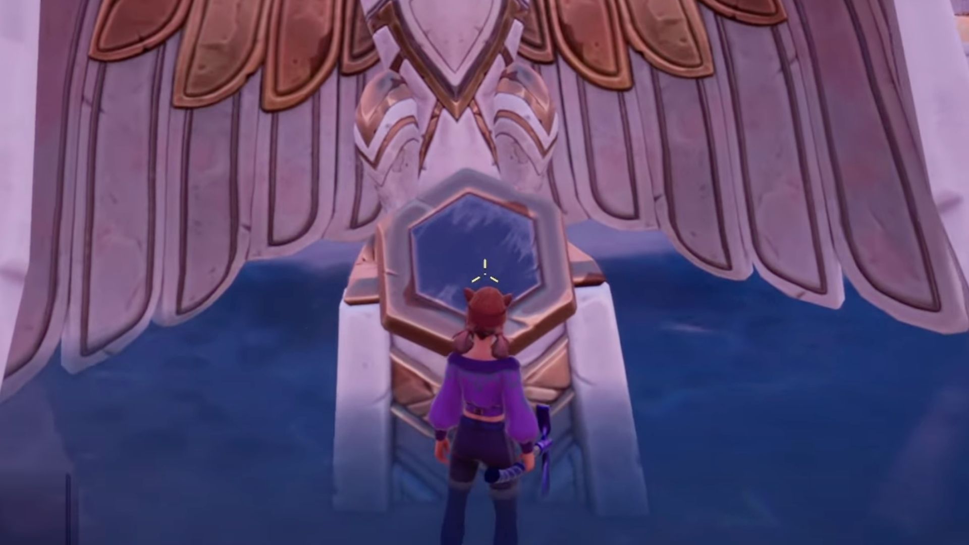 Player Standing in front of Phoenix Statue in Palia