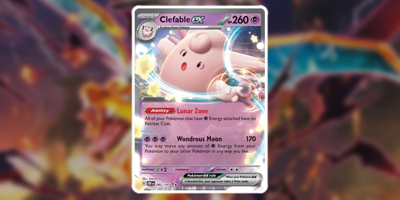 The Pokemon TCG Obsidian Flames Clefable ex card.