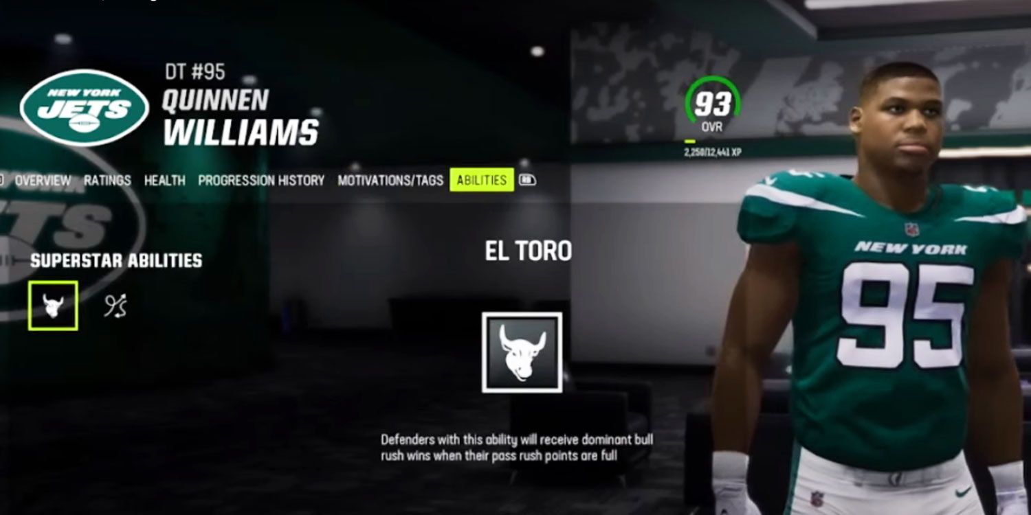 Quinnen Williams character select screen in Madden 24.