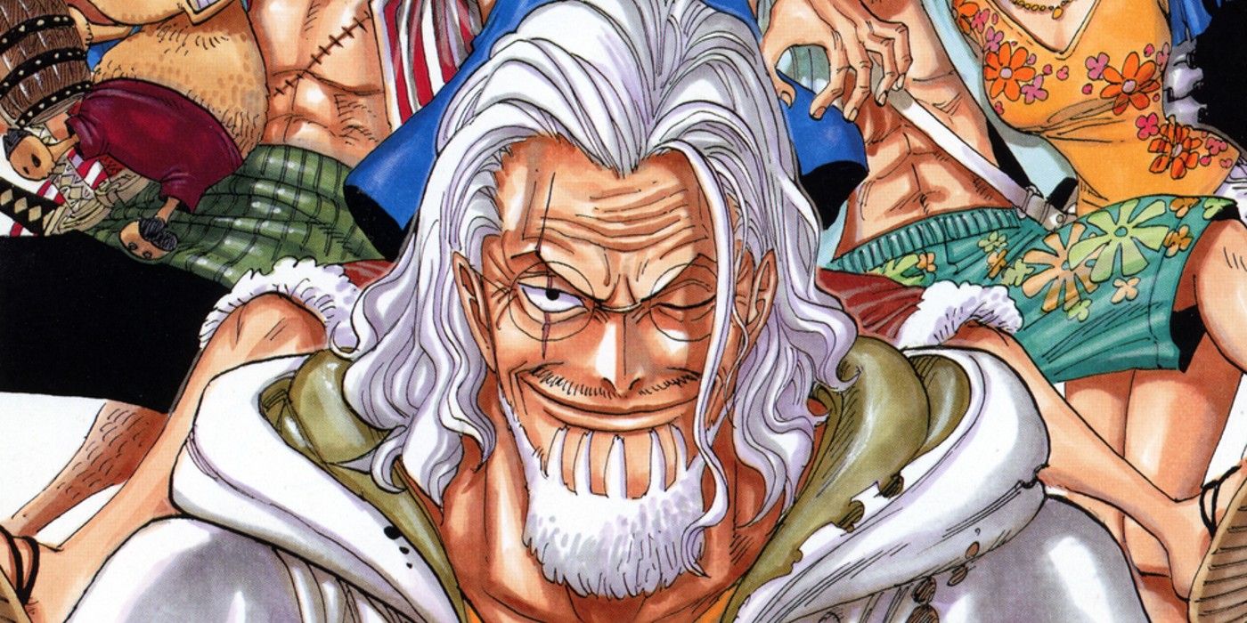 Rayleigh from One Piece smiling an winking on a manga cover