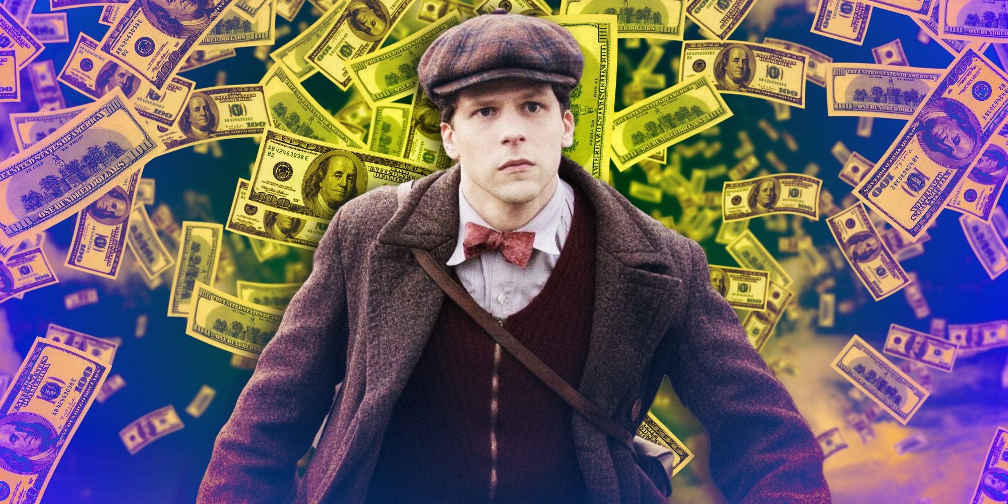 Jesse Eisenberg in Resistance against a backdrop of money