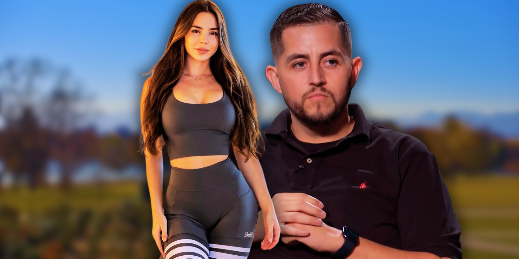 Jorge Nava and Anfisa Arkhipchenko from 90 Day Fiancé montage with outdoor background