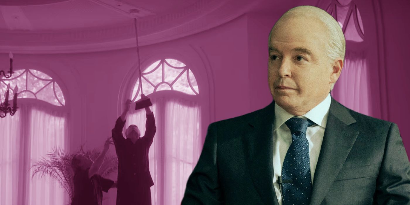 Richard Sackler holds a broom up to a fire alarm on his ceiling.