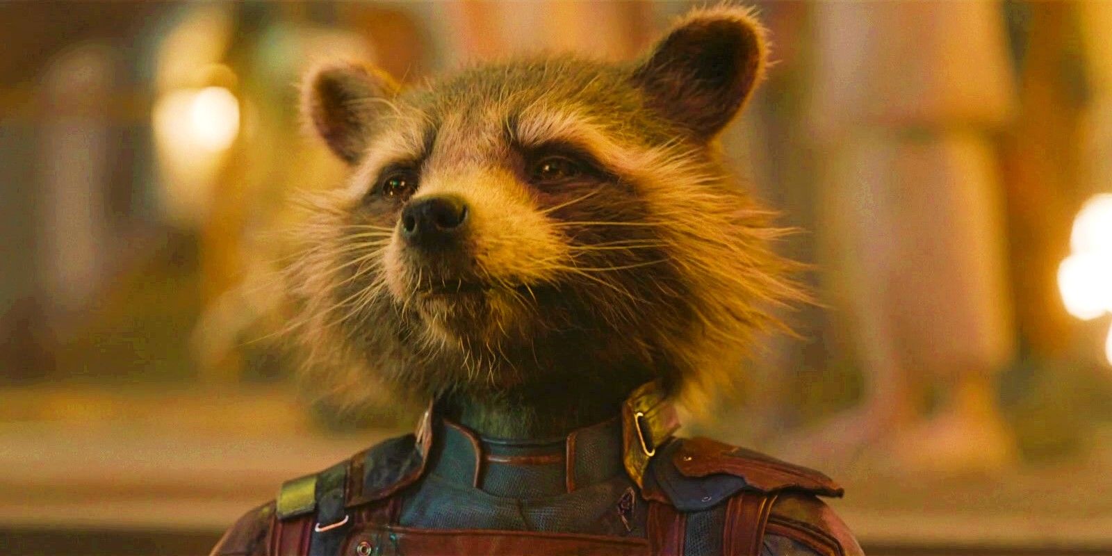 Rocket Raccoon standing tall with his new team suit in Guardians of the Galaxy 3