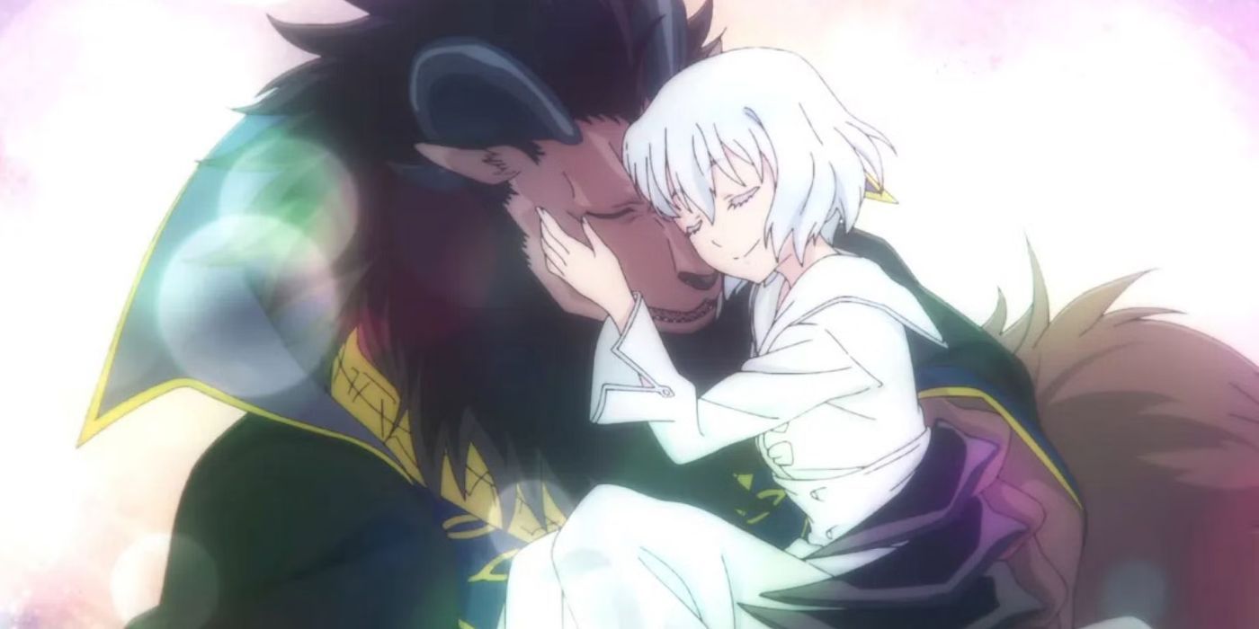 Sacrificial Princess and the King of Beasts anime - Leonhart holding Sariphi