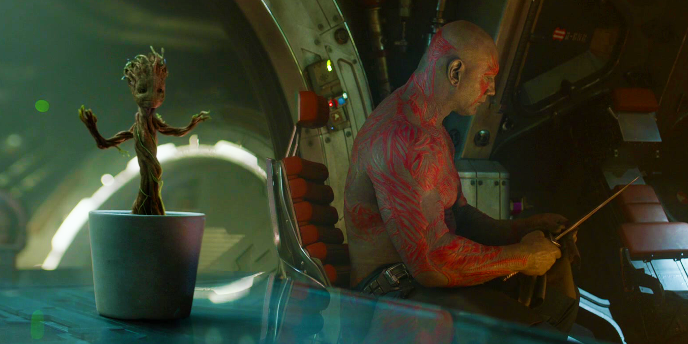 Sapling Groot and Drax in Guardians of the Galaxy