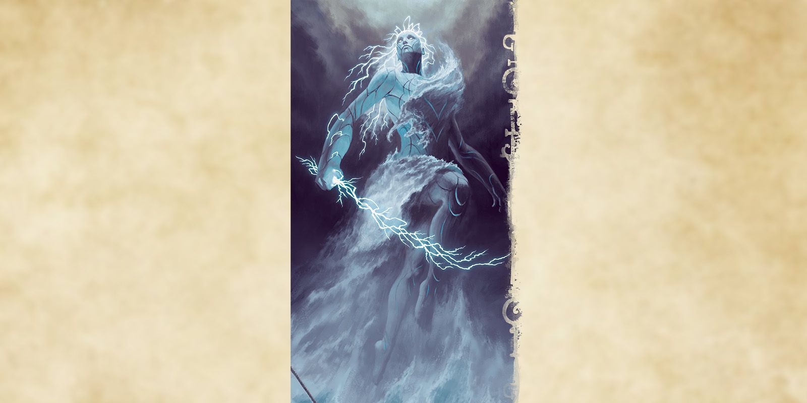 Gigantic lightning-ringed Scion of Stronmaus in D&amp;D rising from the sea.