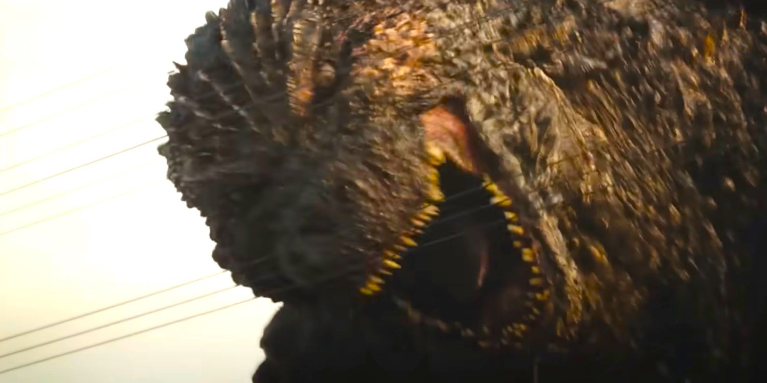 Godzilla about to open his mouth in Godzilla Minus One