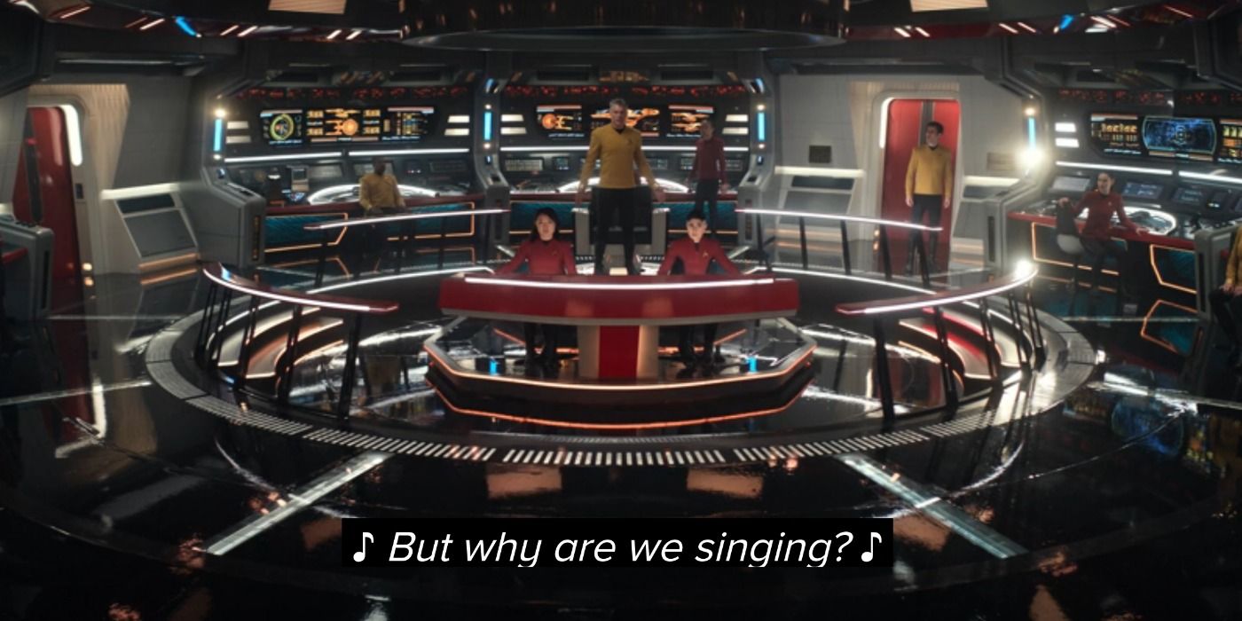 The USS Enterprise bridge in the Star Trek: Strange New Worlds episode &ldquo;Subspace Rhapsody&rdquo;.