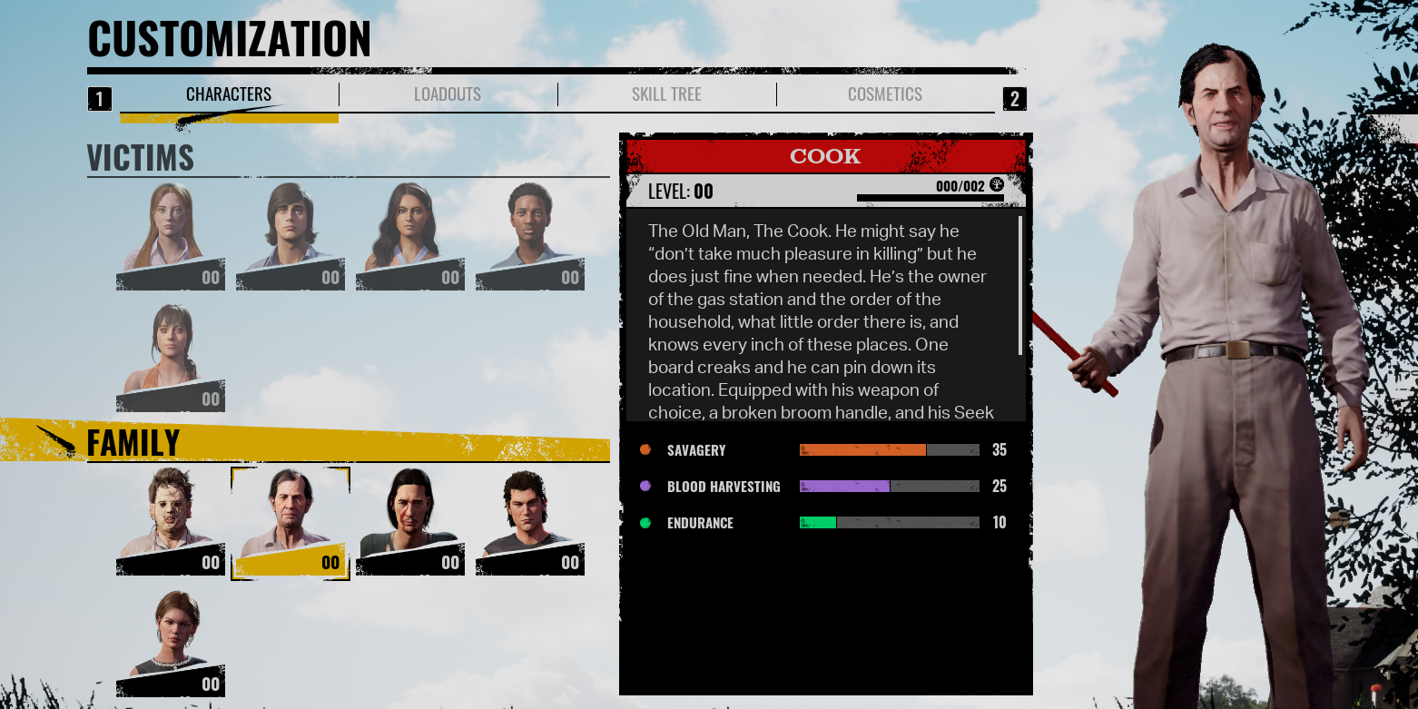 The Cook's Description and Image in the Customization menu in Texas Chainsaw Massacre