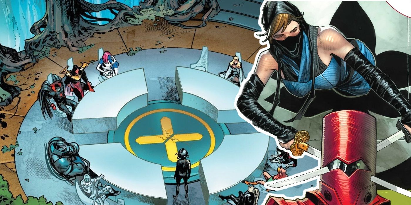 Shadowkat kills a human enemy next to a meeting of Krakoa&rsquo;s Quiet Council