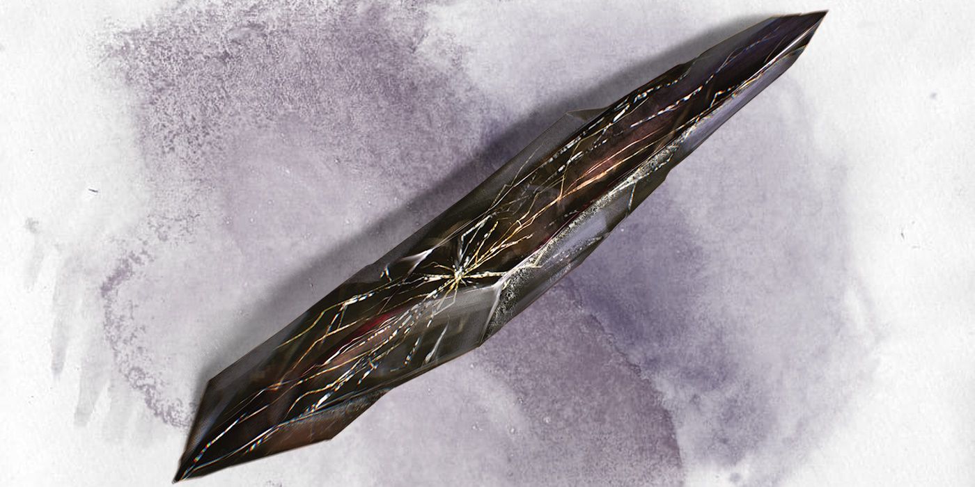 Artwork of the Shard of Xeluan, a cracked black gem shard from D&D.