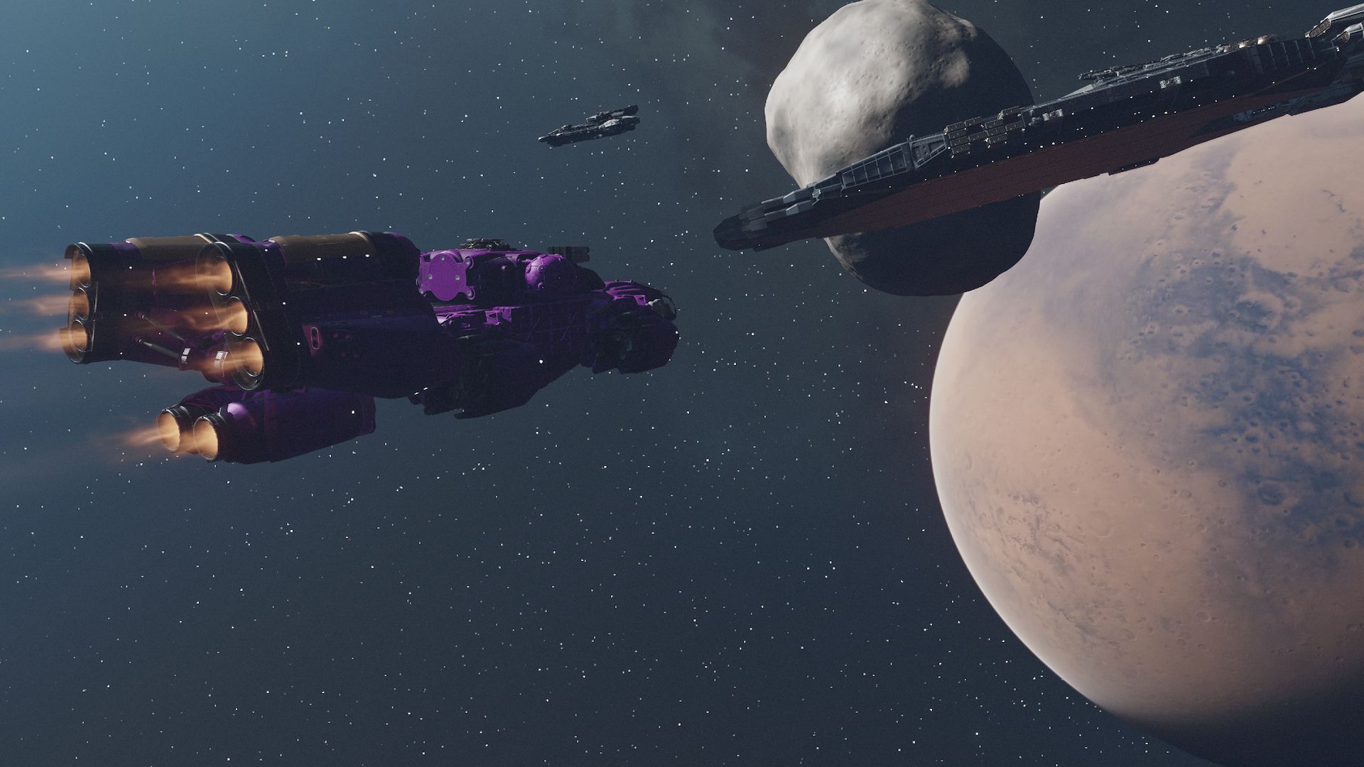 United Colonies Ships and Meteor and a Planet from Starfield