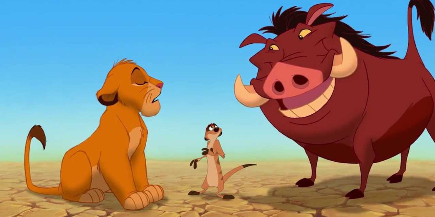 Simba talking to Timon and Pumbaa in The Lion King