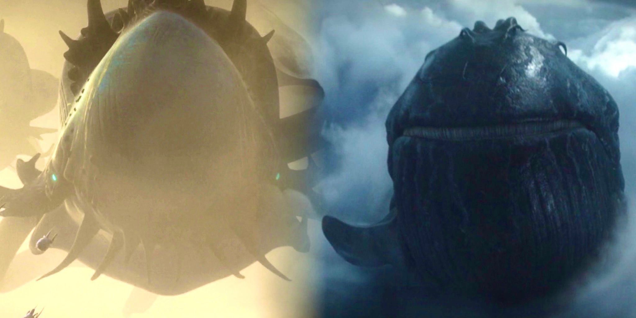 Purrgil front view compared in animation and live-action