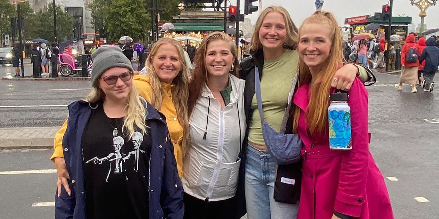 Christine Brown and daughters in London