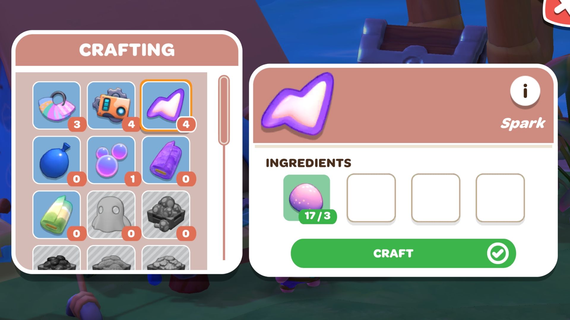 Spark Crafting screen in Hello Kitty Island Adventure