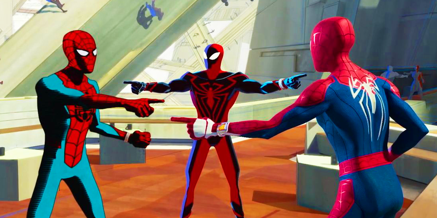 Spider-Man pointing meme in Across the Spider-Verse