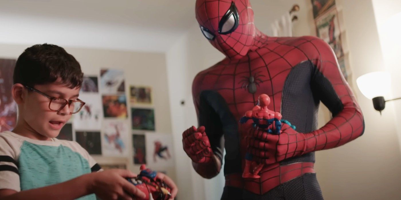 Spider Man spending time with a kid in the Spider-Man Lotus fan-film