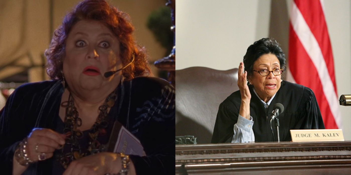 Split image of Miss Patty in Gilmore Girls and Liz Torres as Judge Kaley in Scandal