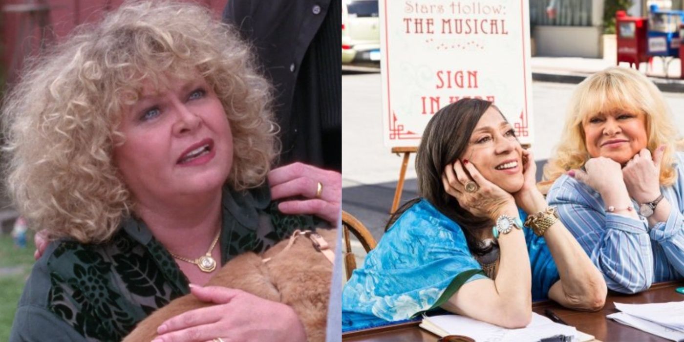 Split image of Sally Struthers as Babette Dell in Gilmore Girls and with Miss Patty in revival