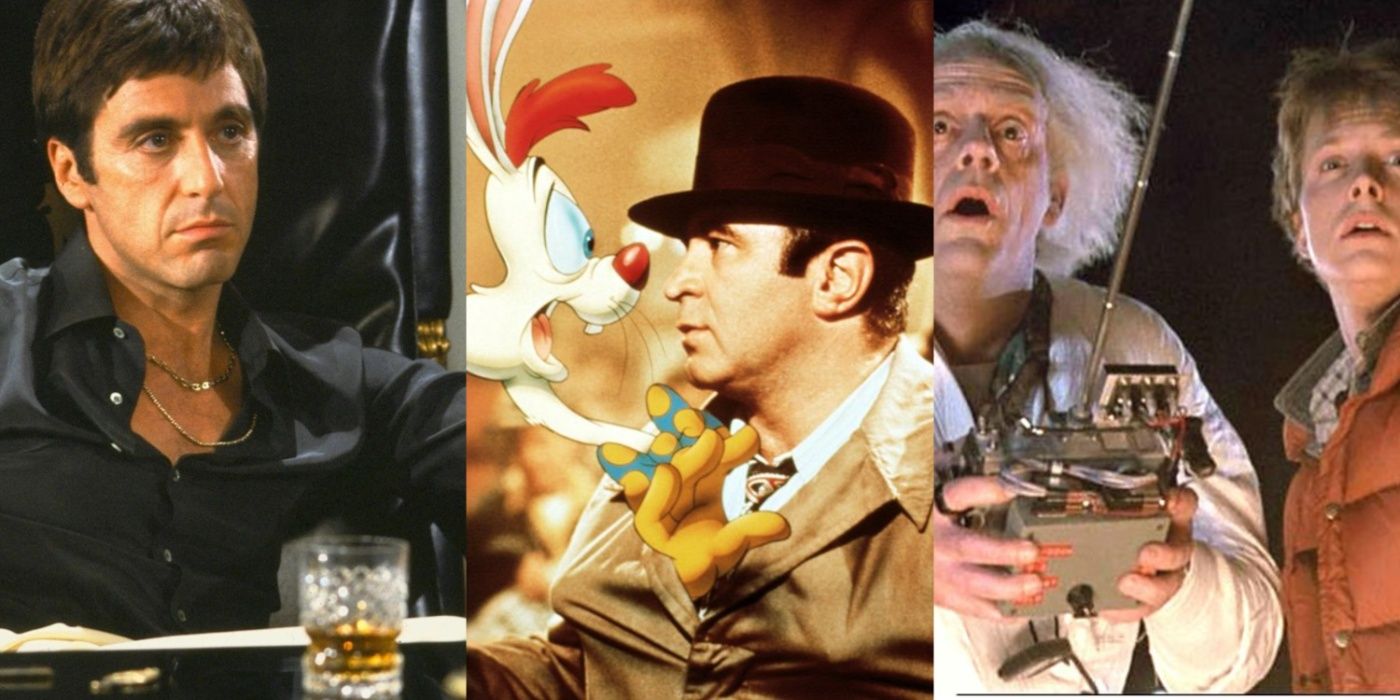 Split image of Scarface Who Framed Roger Rabbit and Back to the Future