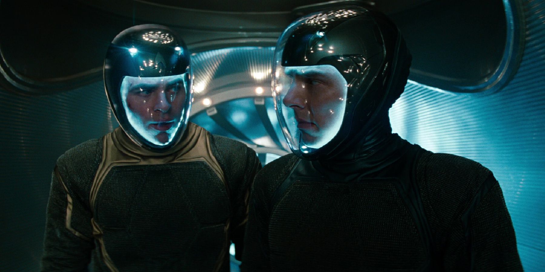 Kirk and Khan in space suits aboard the Dreadnought in Star Trek Into Darkness