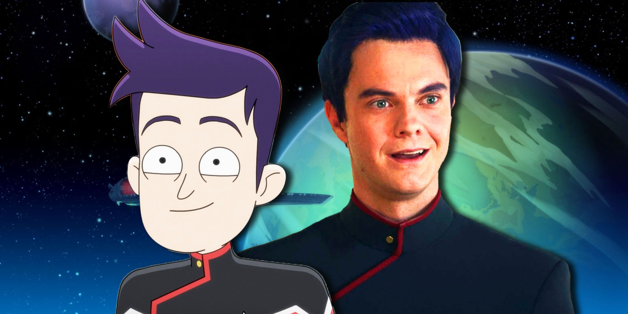 Jack Quaid as Brad Boimler from Star Trek: Lower Decks and Strange New Worlds.