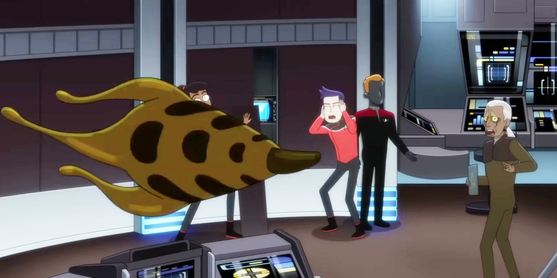 Boimler and Mariner are menaced by the sentient virus from Star Trek: Voyager