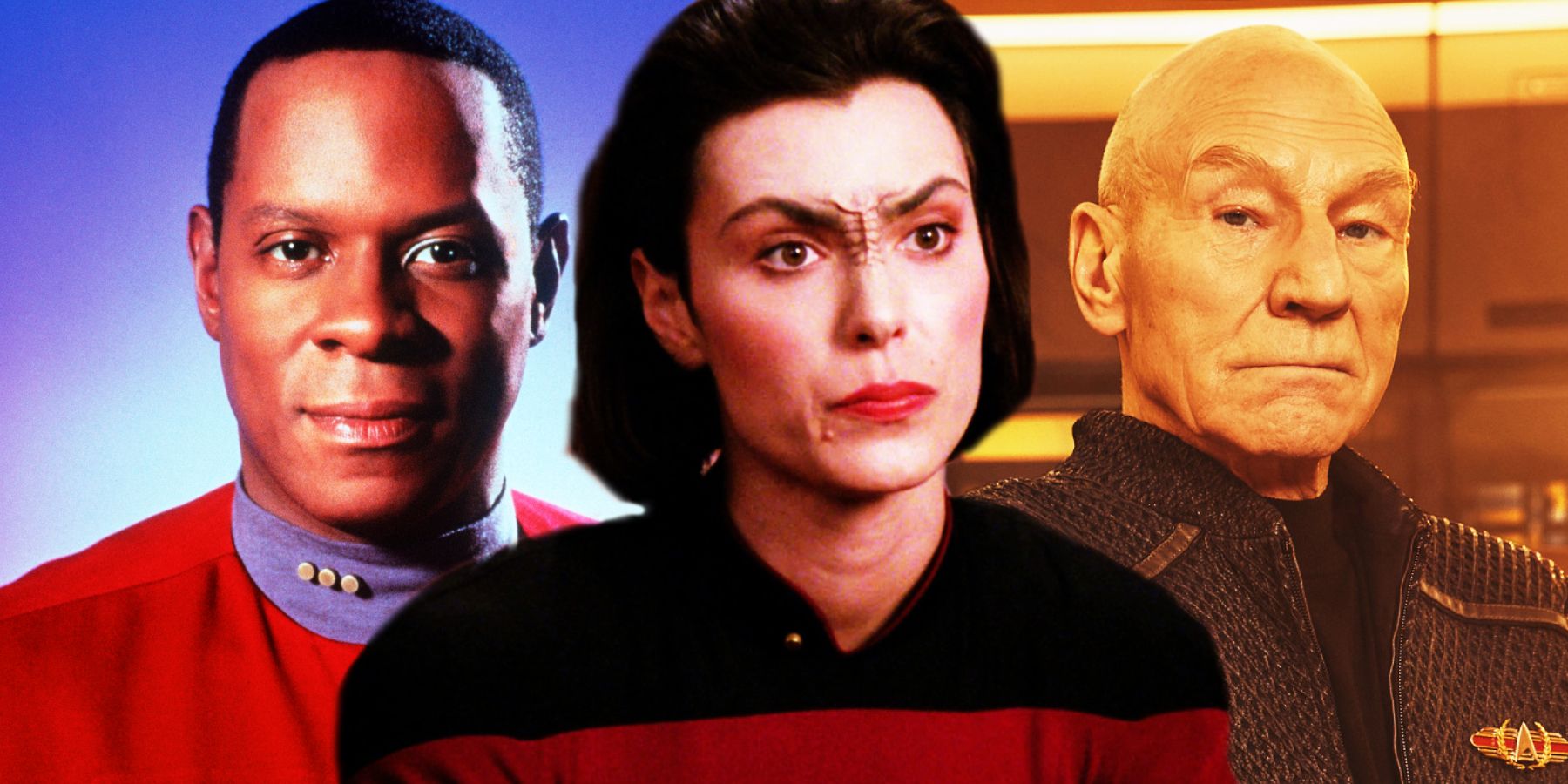 Commander Sisko, Ensign Ro, and Admiral Jean-Luc Picard in Star Trek