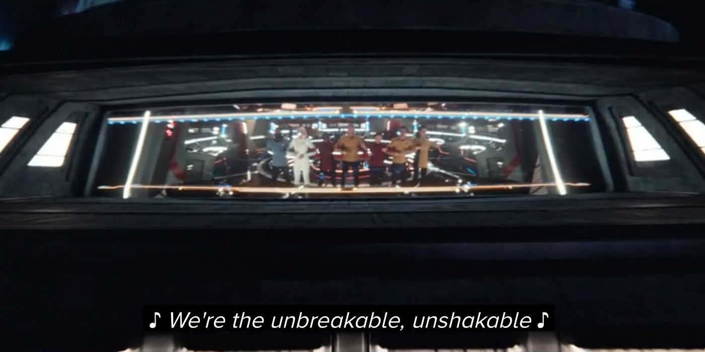The USS Enterprise in the Star Trek: Strange New Worlds episode &ldquo;Subspace Rhapsody&rdquo;.