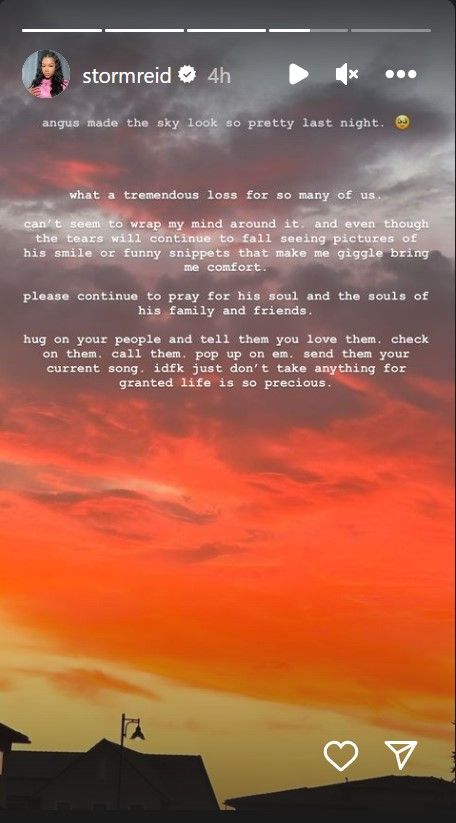 Storm Reid&rsquo;s Instagram tribute to Angus Cloud