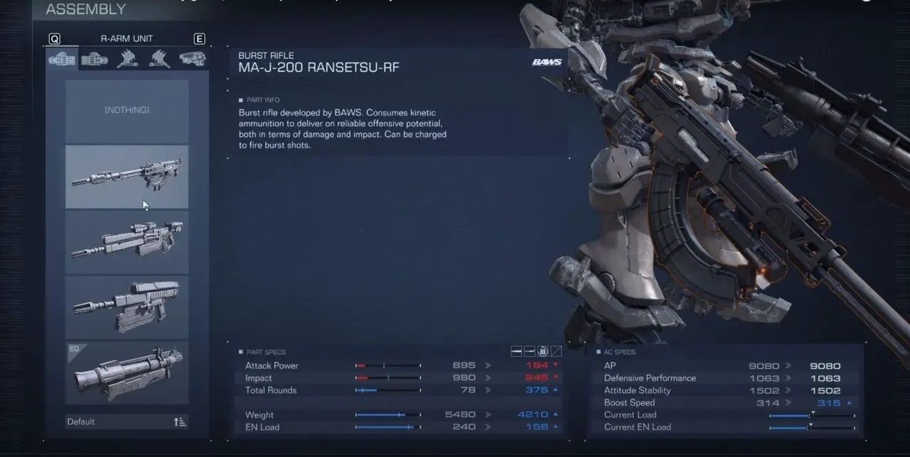 Switching to a Ransetsu RF in Armored Core 6