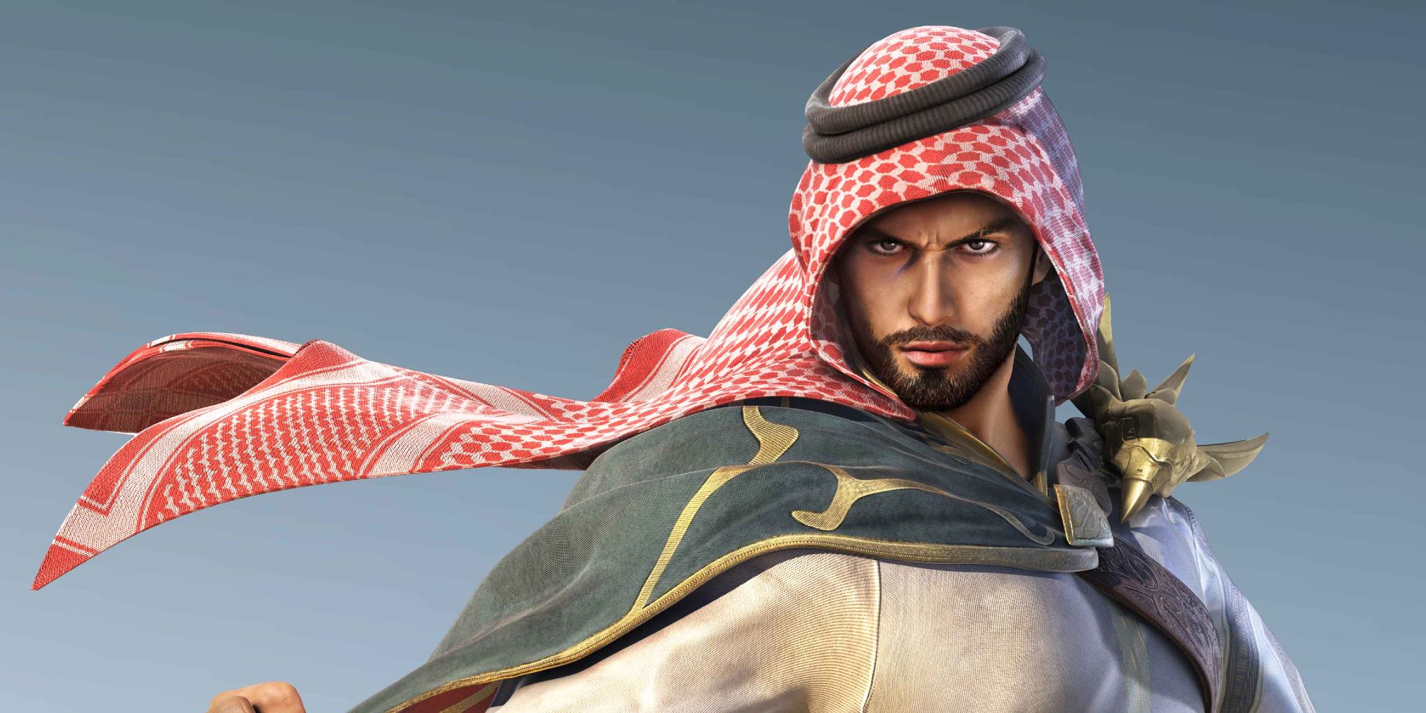 Shaheen, a bearded Saudi man wearing a kaffiyeh.