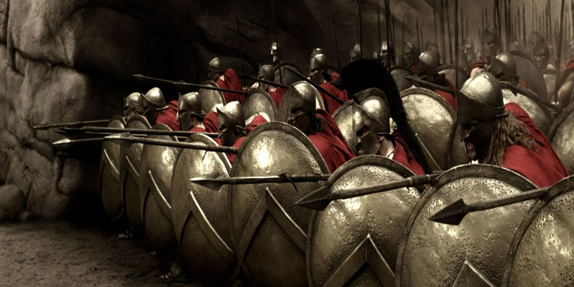 The Spartans pointing their spears in 300.