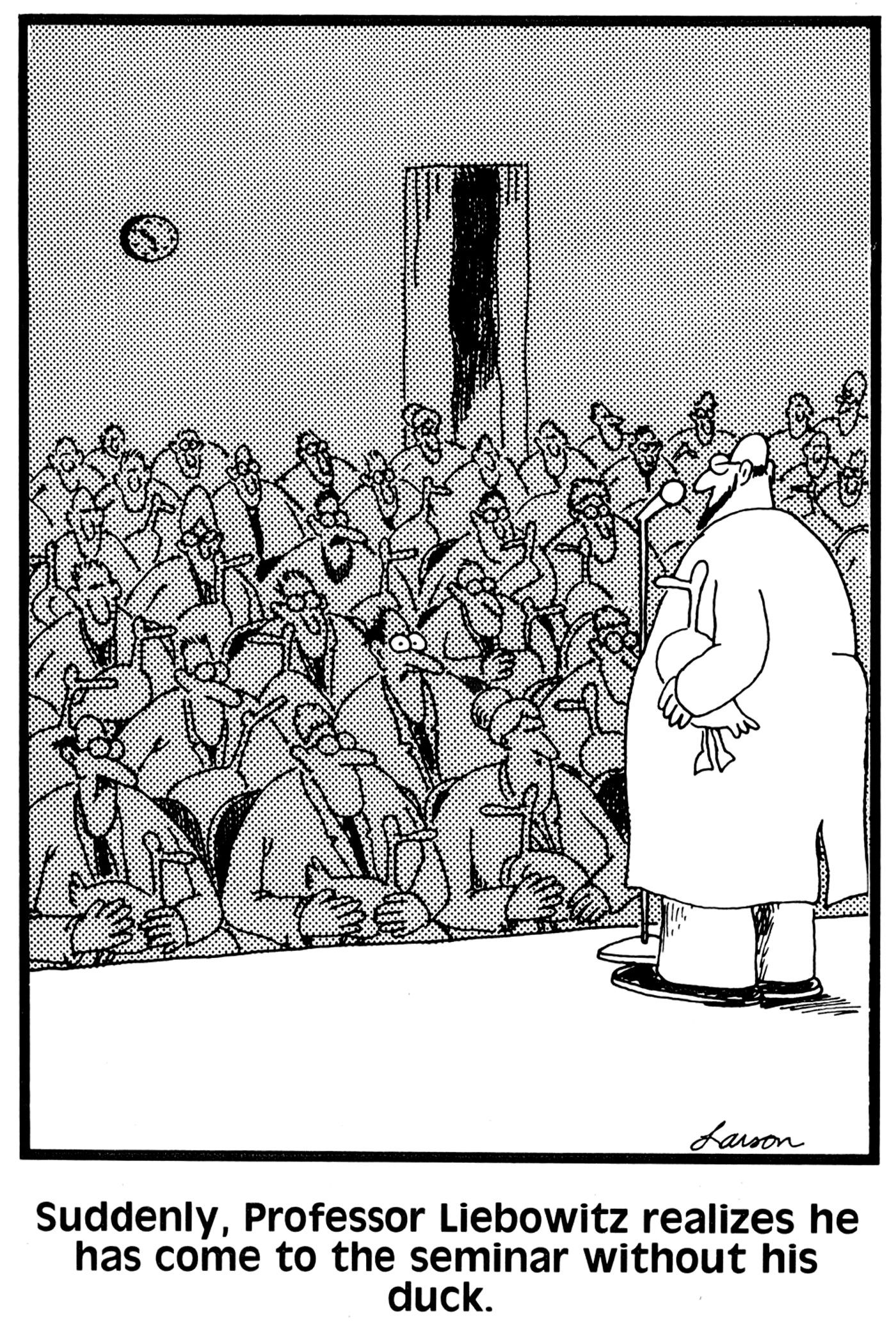 the far side duck Professor Liebowitz