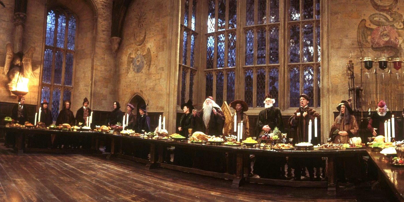 The Hogwarts staff High Table in the Great Hall Harry Potter