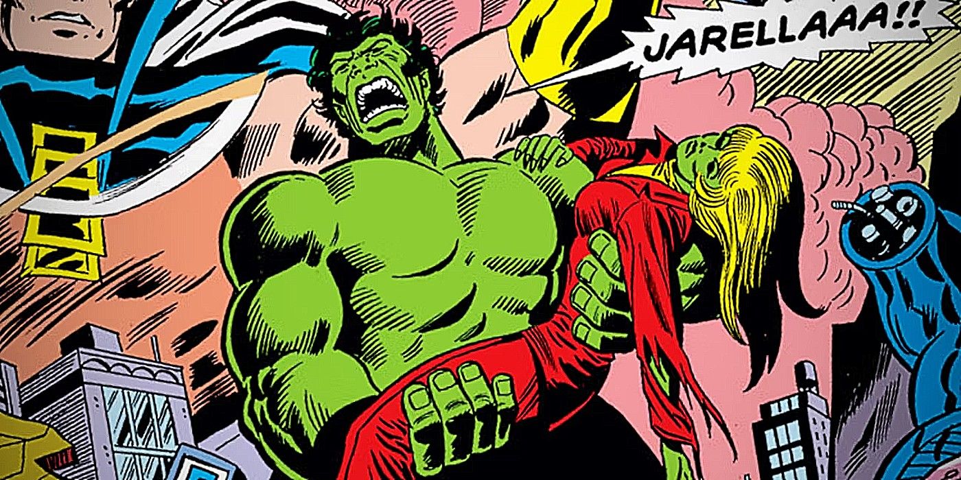 O Hulk segurando Jarella em seus braços