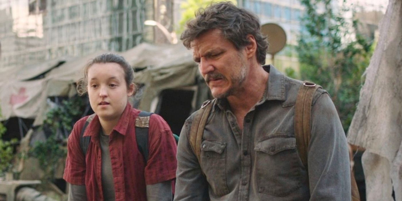 Pedro Pascal as Joel and Bella Ramsey as Ellie standing together in The Last of Us season 1